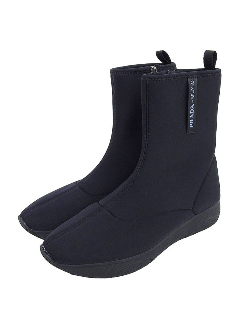 Prada Neoprene Side Zip Ankle Boots Shoes Black